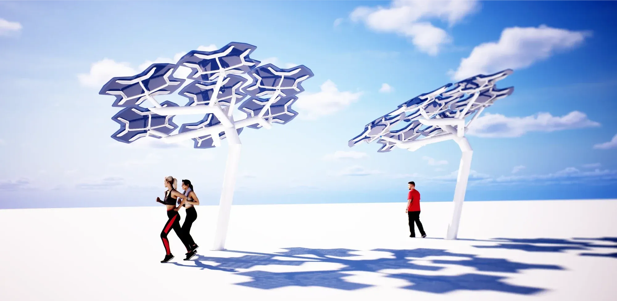 Marine Solar Trees along a marina walkway