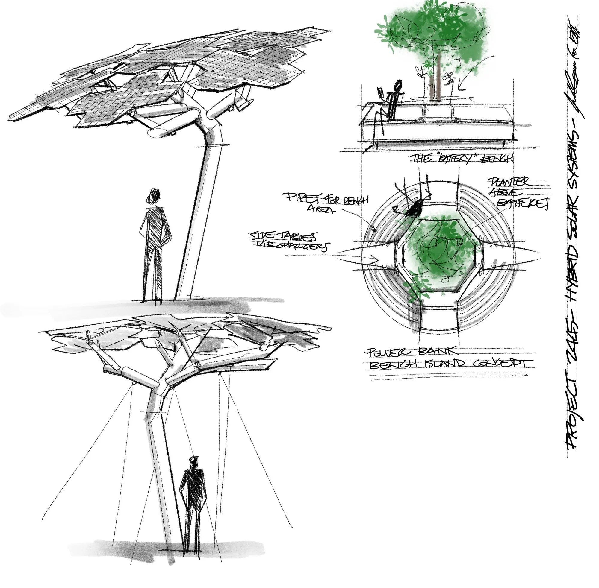 Design development sketches for the Marine Solar Tree